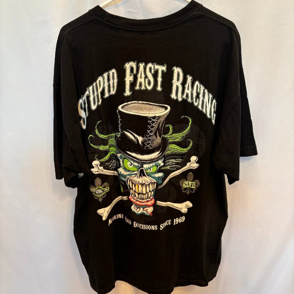 Really Stupid Fast Racing Inc. Skull Logo Graphic Tee Black and Green Size XL